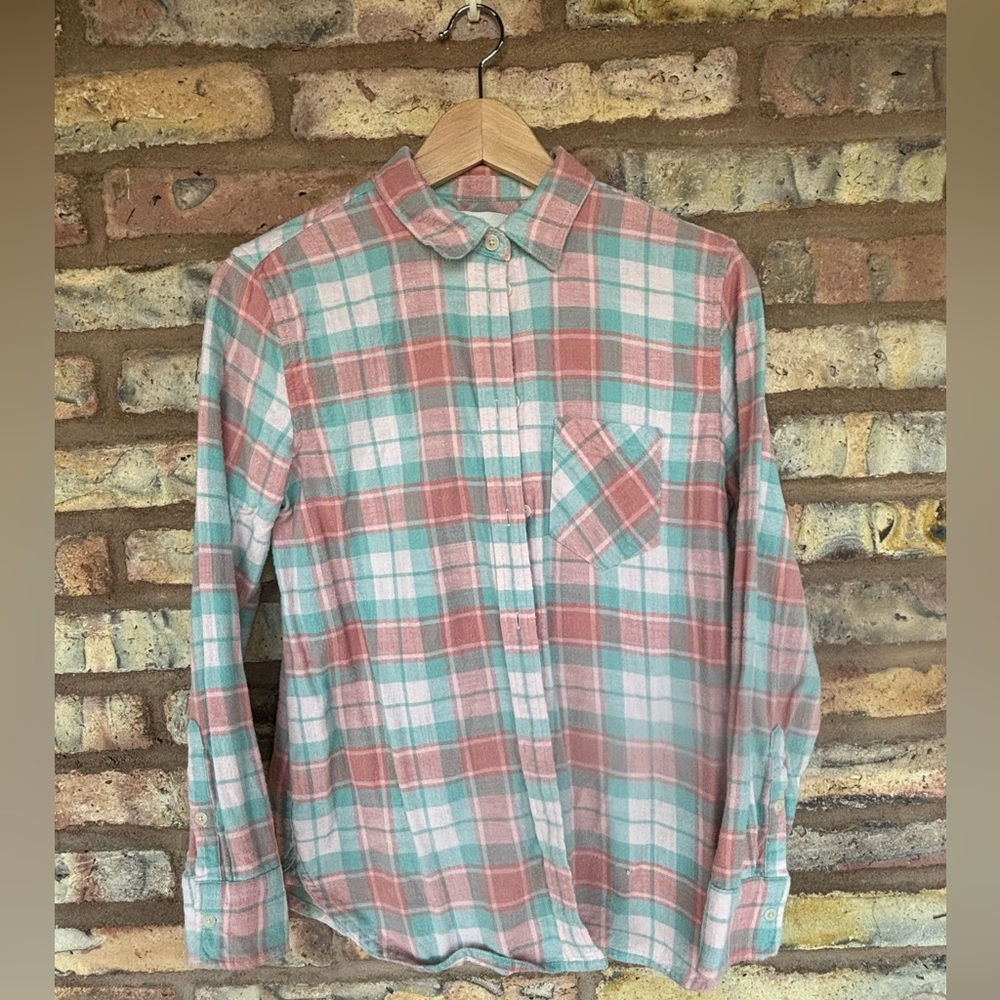 J Crew Classic pink and Aqua blue flannel